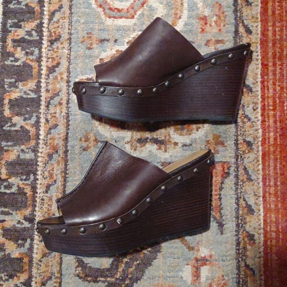 Coach Brown Hellena Wedge Mules Size 9